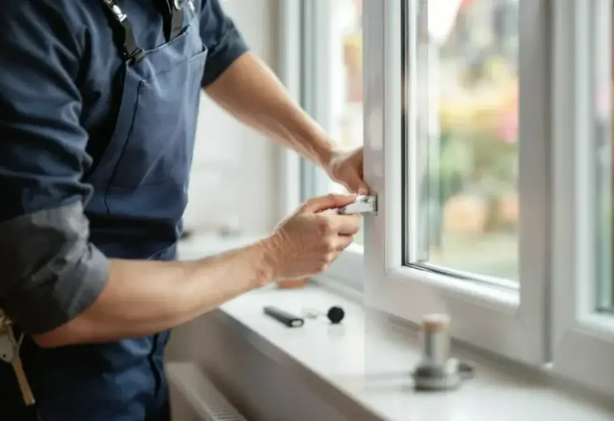 Technicien intervenant sur le cadre d'une fenêtre